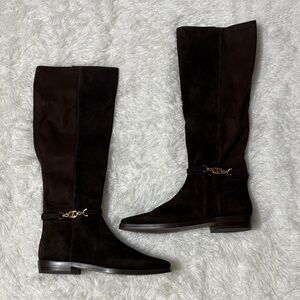 NWOT Sam Edelman Clive Espresso Square Toe Boots In Size 7 Knee-High Suede